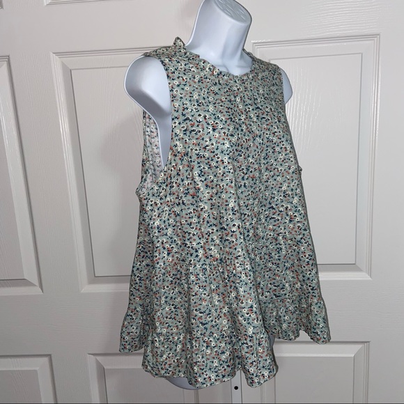 Universal Thread Green Floral Flounce Ruffle Tunic Top XL Sleeveless High Neck - Picture 4 of 12